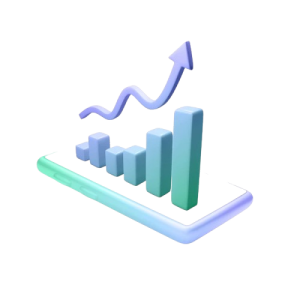 3D illustration of a rising bar graph with an upward arrow, symbolizing business growth, progress, and success. Represents Suhani Bhardwaj Digital Marketing’s mission to help brands achieve measurable online growth through effective strategies.