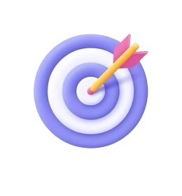 3D bullseye target with arrow hitting the center, representing focus, goal achievement, and strategic success in digital marketing.
